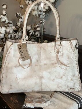 BED|STU Rockaway Cream & Tan Tie-Dye Leather Tote with Top Handles